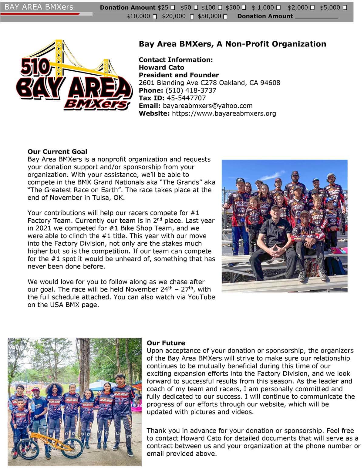 2022 bay area bmxers sponsors and donations flyer